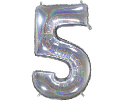 Шар надувной Цифра 5 голография серебро Ч03873 102см