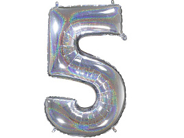 Шар надувной Цифра 5 голография серебро Ч03873 102см