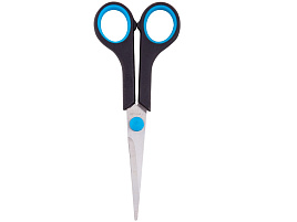 Ножницы 16см. OfficeSpace 264901 черные с синими вставками, ПВХ чехол с европодвесом