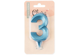 Свеча-цифра "3" Грани синяя бирюза 1913