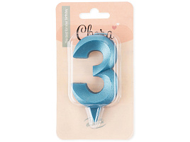 Свеча-цифра "3" Грани синяя бирюза 1913