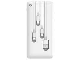 Аккумулятор внешний Perfeo PF_B4879 Powerbank ABSOLUTE 10000ma/h, InMicrousb,USB/OutUSB,Microusb,Type-C,Lightning,2.1А/White