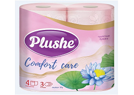 Туалетная бумага Plushe Comfort care 4шт.3-х сл. Водяная лилия