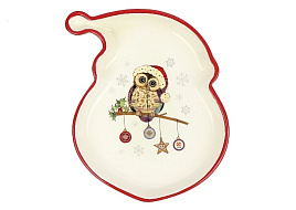 НГ Блюдо керамика 20см ZFC249-51 Ф.Санта Owl Christmas п/у