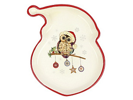 НГ Блюдо керамика 20см ZFC249-51 Ф.Санта Owl Christmas п/у