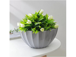 Кашпо цветочное 2,4л Ракушка 066334/1821 серый шелк со вставкой