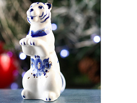Сувенир Гжель Тигр №12 сидит