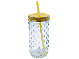 Кружка стекло 425мл 100525/8470 с трубочкой и крышкой