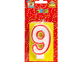 Свеча-цифра "9" С-2414 с красн.окантовкой