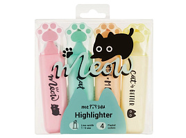 Набор текстмаркеров MESHU MS_66407 "Live, Life, Meow", 04цв., пастельные цвета, 1-5 мм, ПВХ бокс с европодвесом