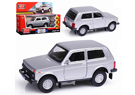 Машина металлическая LADA4X4-12-SR LADA 4x4 12 см, двери, багаж, инерц, серебристый, кор.