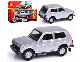 Машина металлическая LADA4X4-12-SR LADA 4x4 12 см, двери, багаж, инерц, серебристый, кор.