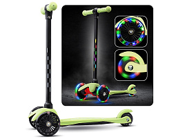 Самокат 3-х колесный R0197 зеленый, свет, светящаяся стойка