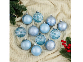 Набор шаров 6см 9510544 Сказочные узоры орбита, голубой 12шт