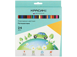 Карандаши цветные 24цв. Красин КР-240800 "Путешествия", трехгран., заточен., картон, европодвес