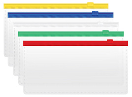 Папка-конверт на молнии Стамм ММ-322051 255*130мм, ПВХ, 120мкм, прозрачная, цветная молния, карман, для ж/д и авиа билетов, ассорти