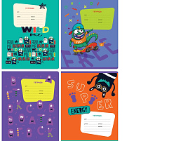 Тетрадь 12л. узкая линия  Т5ск12_вл 11707 "Монстрики", выборочный лак