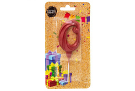 Свеча-цифра "0" Театральная красный металлик 5,5см 3340