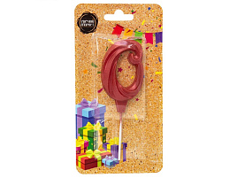 Свеча-цифра "0" Театральная красный металлик 5,5см 3340