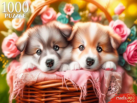 Пазл 1000эл. Два щенка в корзине ХП1000-8277