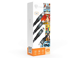 Кабель для телефона IP,Type-C, Micro USB ткань 931-115