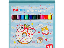 Фломастеры 24цв. Art Space WP24_27022 "Кот-сластена", смываемые, картон, европодвес