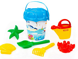 Песочный набор №596 62529 Ведро,ситечко,лопата,грабли,лейка,3 формочки
