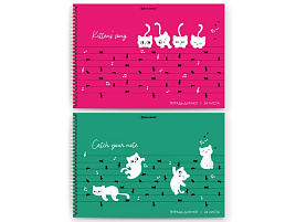 Тетрадь для нот 24л. Brauberg 404641 "Котики", А4, обложка мелованный картон, горизонтальная, на гребне