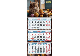 Календарь квартальный 2026г. КБ14-26 Пушистый кот 310*680мм