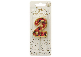 Свеча-цифра "2" Золото пузырьки В5572