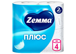 Туалетная бумага Zemma плюс 4шт.белая 2-х сл.4шт.