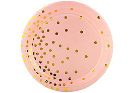 Тарелка бумажная 23см 6231898 Золотое конфетти, розовый/золото 6шт