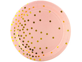 Тарелка бумажная 23см 6231898 Золотое конфетти, розовый/золото 6шт