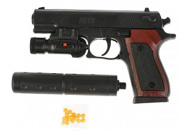 Пистолет с пульками 1B00120 с глушителем, фонарем