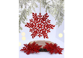Подвеска пластик Волшебная снежинка красный 3шт 11,5см 916-2000