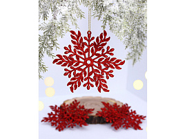 Подвеска пластик Волшебная снежинка красный 3шт 11,5см 916-2000