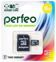 Карта памяти micro SDHC 16GB Perfeo class10+адаптер
