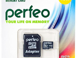 Карта памяти micro SDHC 16GB Perfeo class10+адаптер