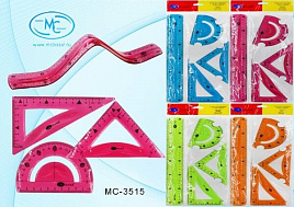 Набор чертежный МС-3515 гибкий, цветные, 4 предмета: транспортир, 2 треугольника, линейка 30 см.