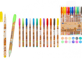 Набор гел. ручек 12цв. МС-7474-12 "КАПИБАРА" с блёстками, цветной пластиковый корпус с рисунком, цветной колпачок /в цвет чернил/, упаковка с европодвесом