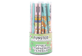 Ручка Пиши-Cтирай FUNSTER 144414 "КОТ-ЭНТУЗИАСТ", синяя, гелевая с принтом, корпус ассорти, игольчатый наконеч. 0,5 мм, линия 0,35 мм