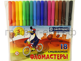 Фломастеры 18цв. Centropen 7790 1886 "Пингвины", смываемые, ПВХ