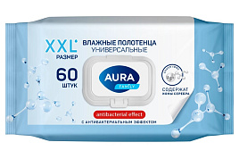 Влажные полотенца Aura Family 60шт.антибактериальные с крышкой М