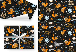 Бумага упаковочная Глянцевая Коты-космонавты 100*70см Ч45066 1л