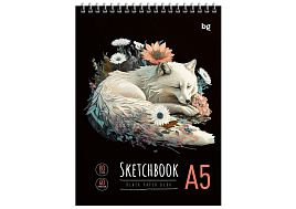 Скетчбук BG СА540гр_58726 40л., А5 "Arctic fox", на гребне, черный блок, 80г/м2