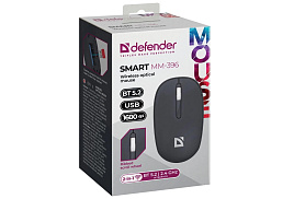 Мышь Defender беспроводная 52396 оптическая Smart MM-396 Чер,3кн,2.4G+BT,500мАч,1600dpi