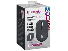 Мышь Defender беспроводная 52396 оптическая Smart MM-396 Чер,3кн,2.4G+BT,500мАч,1600dpi