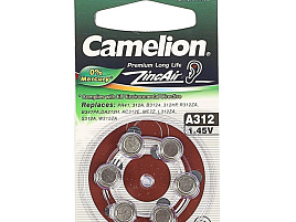 Батарейка Camelion ZA312 (6шт.на бл) для слух. аппаратов 1,4V170mAh