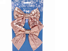 Бант на елку Блеск Розовое золто 12*14см 2шт 185-0603