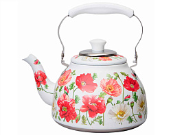 Чайник нержавейка 1л 916-436/4365 Agness Белые маки со свистком